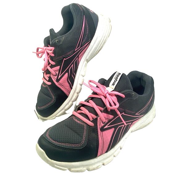 Reebok Womens Running Shoes Sz 10 Memory Foam Black Bubble Gum Trim Laces M44356 - Picture 1 of 12
